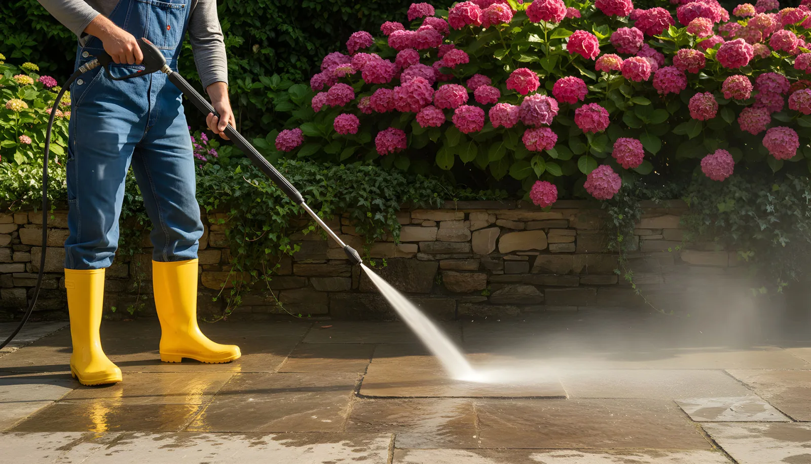 Professional cleaning prepares a residential paver patio for restoration